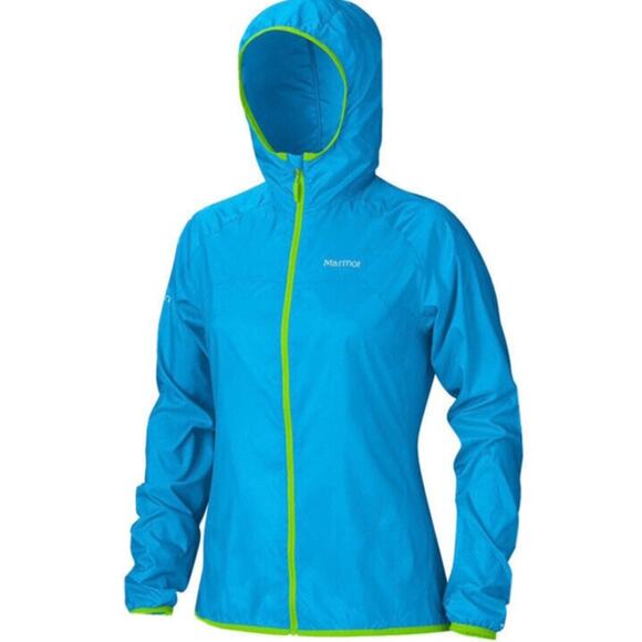 Marmot Trail Wind Hoody Water Proof Athletic Jacket Ripstop Packable Blue Medium - Picture 1 of 6